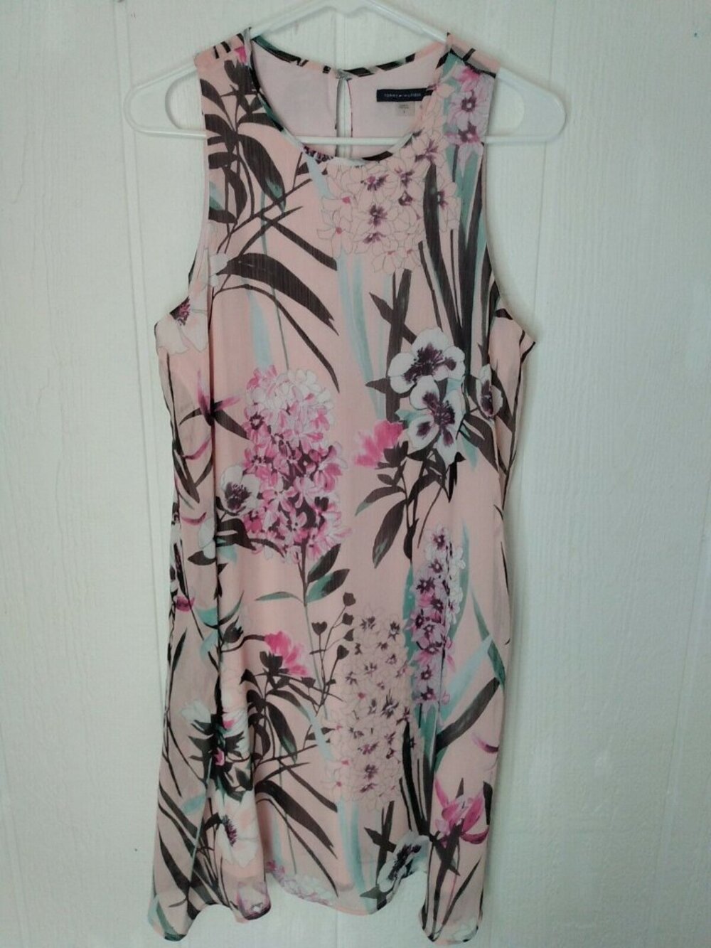 Tommy Hilfiger Womens 6 Pink Floral Sleeveless Mini Dress Lined Shift Round Neck